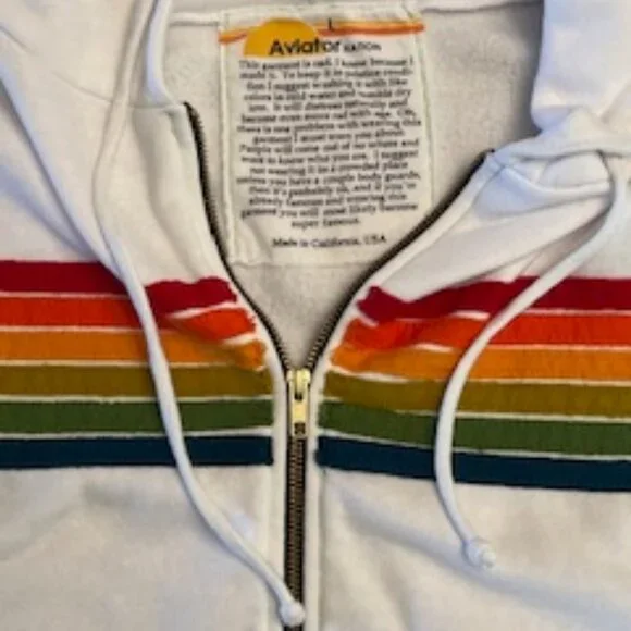 Aviator Nation White Hoodie with Blue and Orange Stripes - Picture 3 of 10